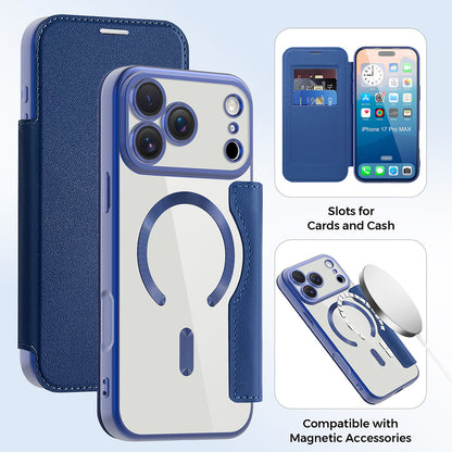 Husa MagSafe pentru Apple iPhone 17 Pro Max, Techsuit, SmartMag Book, Albastra