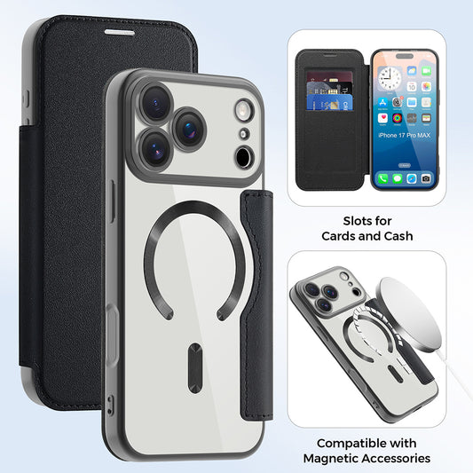 Husa MagSafe pentru Apple iPhone 17 Pro Max, Techsuit, SmartMag Book, Neagra