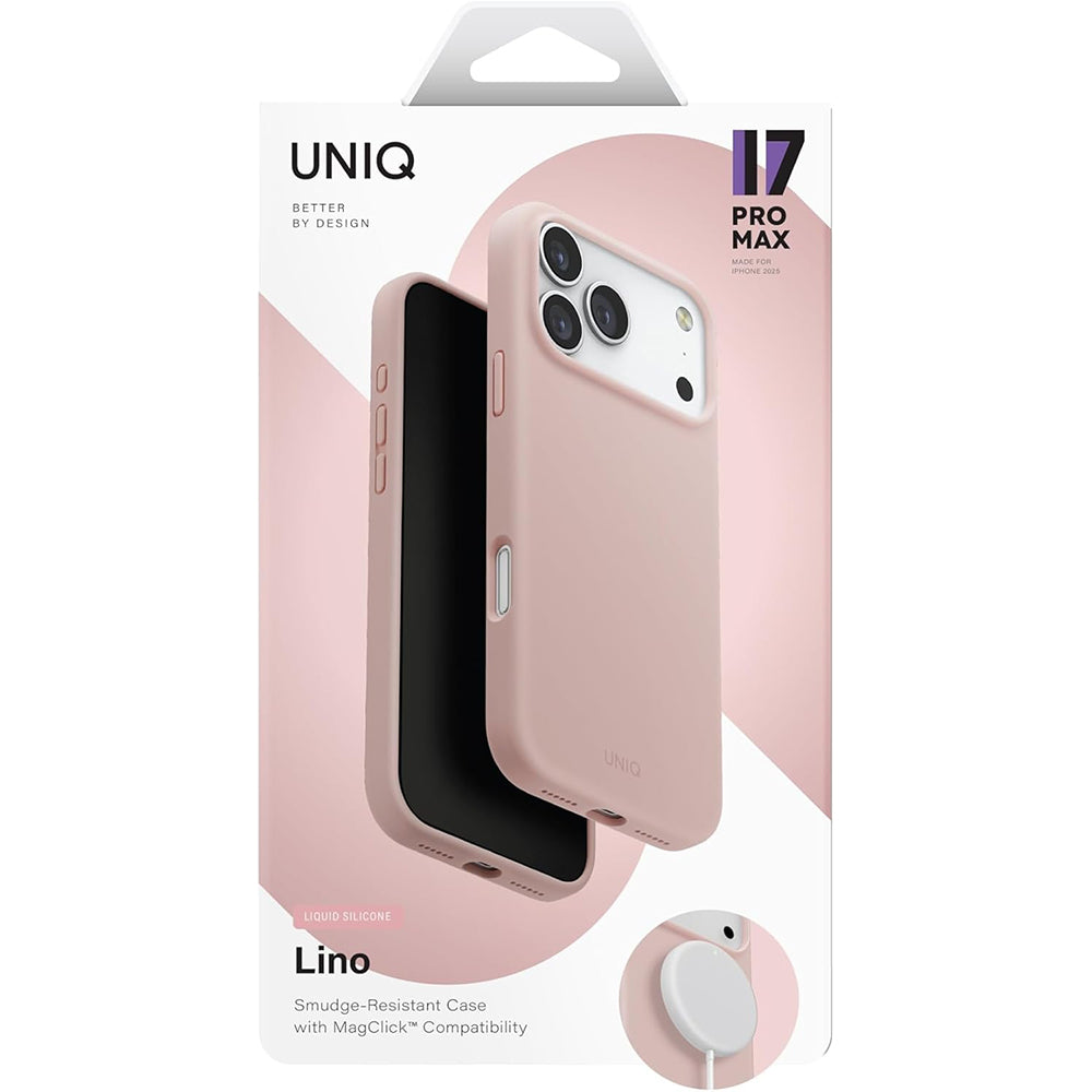 Husa MagSafe pentru Apple iPhone 17 Pro Max, UNIQ, Lino MagClick, Roz