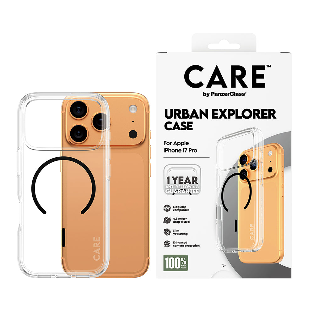 Husa MagSafe pentru Apple iPhone 17 Pro, PanzerGlass, Care Urban Explorer, Transparenta Neagra