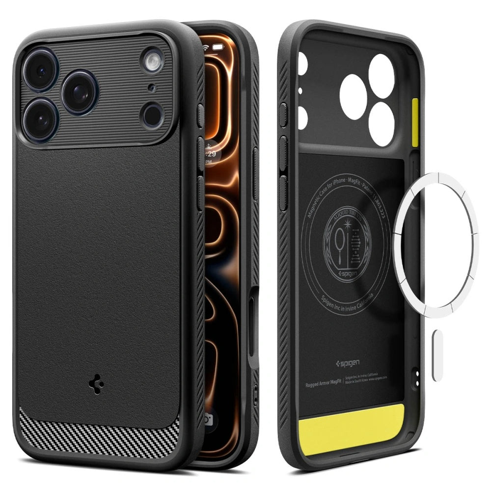 Husa MagSafe pentru Apple iPhone 17 Pro, Spigen, Rugged Armor, Neagra Mata