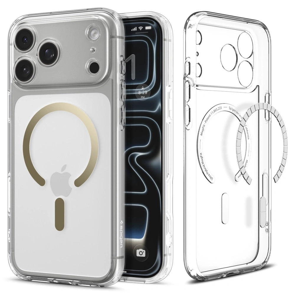 Husa MagSafe pentru Apple iPhone 17 Pro, Spigen, Ultra Hybrid, Aurie Transparenta