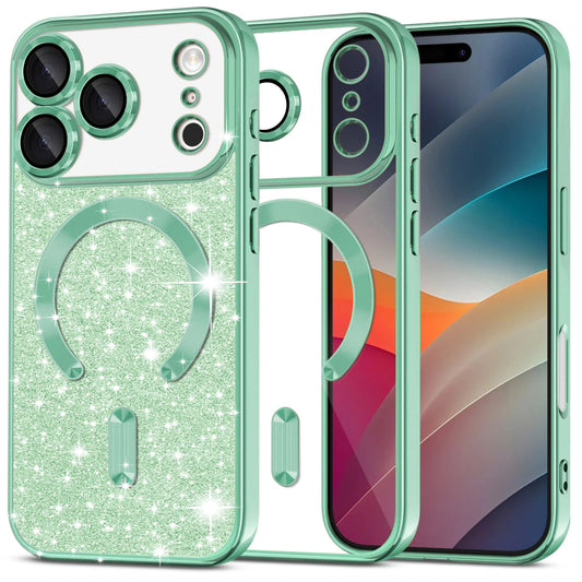 Husa MagSafe pentru Apple iPhone 17 Pro, Techsuit, Luxury Glitter, Verde Deschis