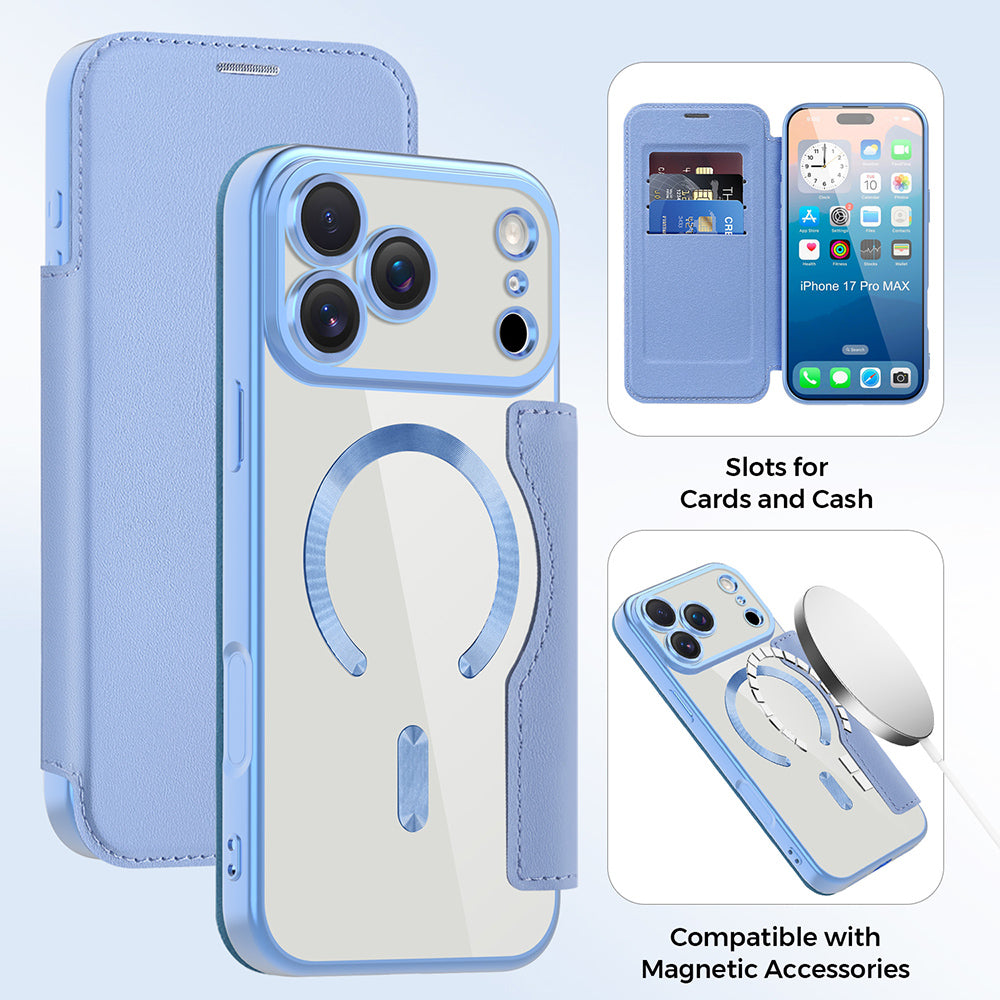 Husa MagSafe pentru Apple iPhone 17 Pro, Techsuit, SmartMag Book, Bleu