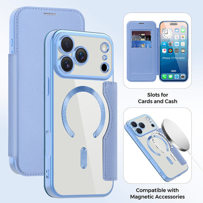 Husa MagSafe pentru Apple iPhone 17 Pro, Techsuit, SmartMag Book, Bleu