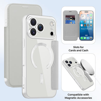 Husa MagSafe pentru Apple iPhone 17 Pro, Techsuit, SmartMag Book, Gri
