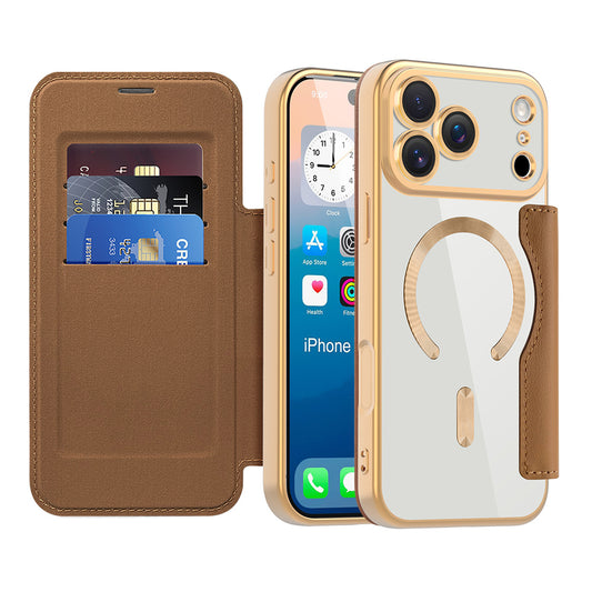 Husa MagSafe pentru Apple iPhone 17 Pro, Techsuit, SmartMag Book, Maro