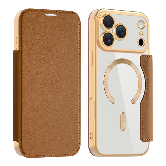 Husa MagSafe pentru Apple iPhone 17 Pro, Techsuit, SmartMag Book, Maro