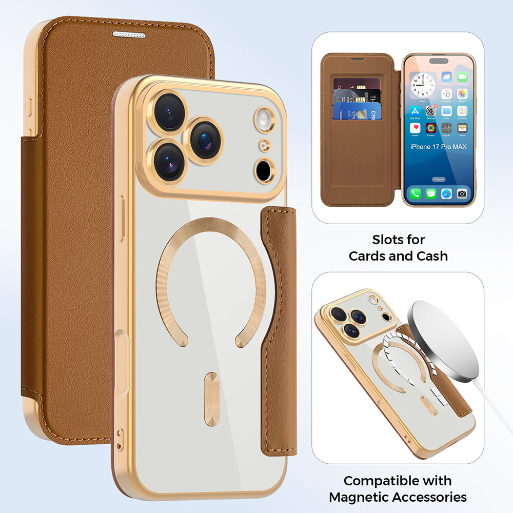 Husa MagSafe pentru Apple iPhone 17 Pro, Techsuit, SmartMag Book, Maro