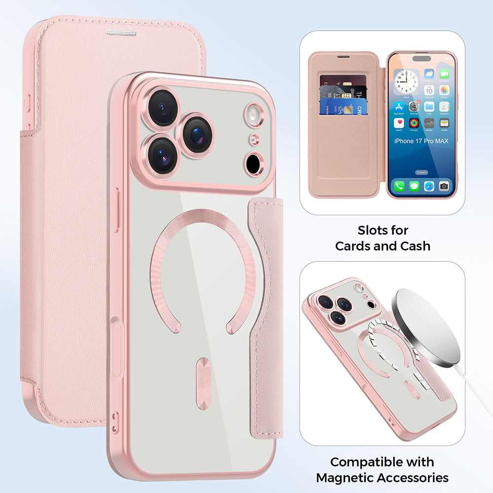 Husa MagSafe pentru Apple iPhone 17 Pro, Techsuit, SmartMag Book, Roz