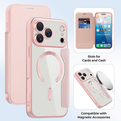 Husa MagSafe pentru Apple iPhone 17 Pro, Techsuit, SmartMag Book, Roz