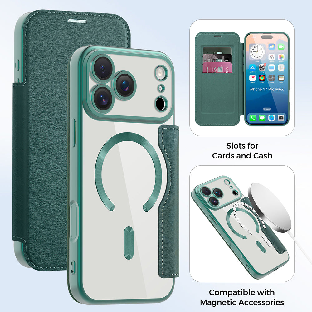Husa MagSafe pentru Apple iPhone 17 Pro, Techsuit, SmartMag Book, Verde