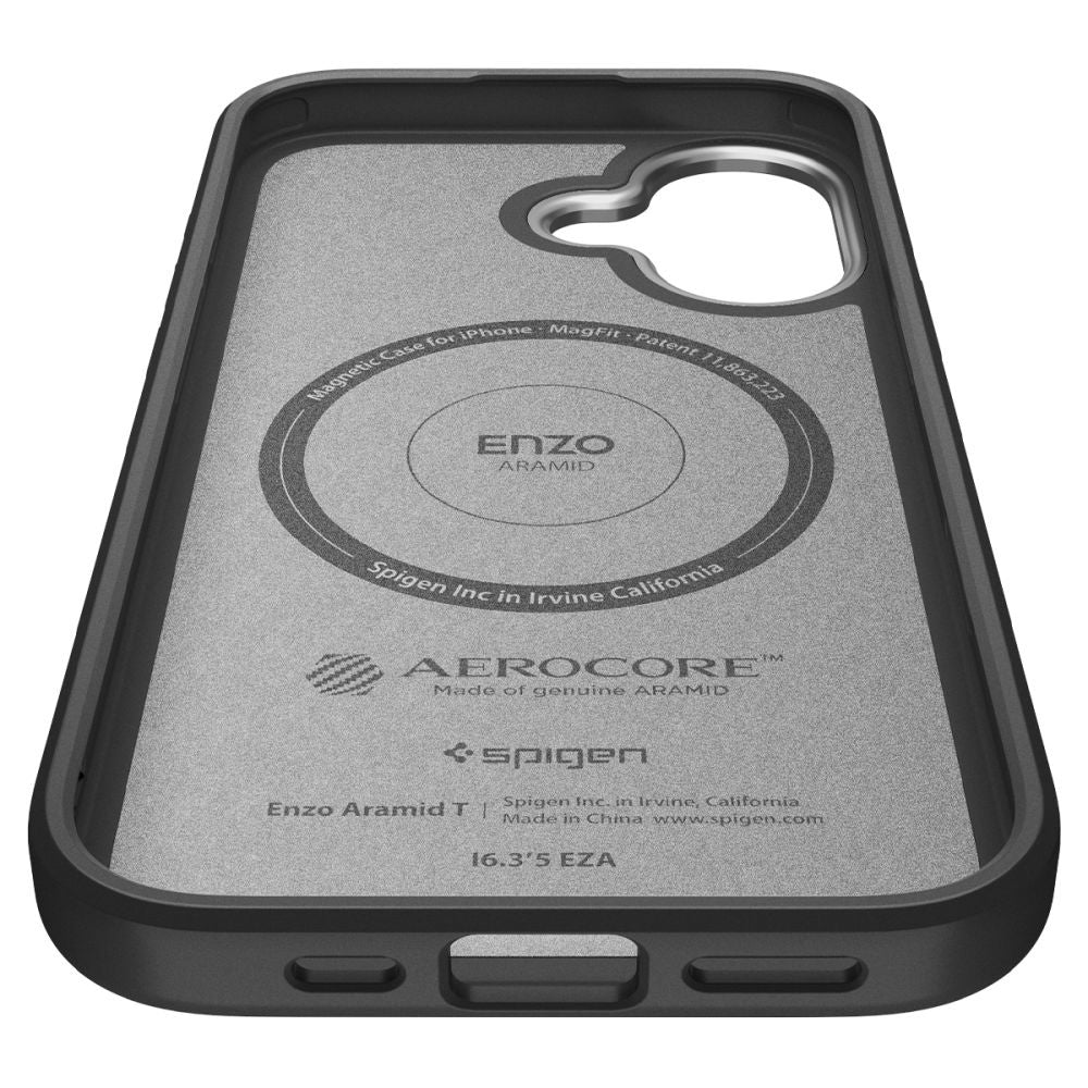 Husa MagSafe pentru Apple iPhone 17, Spigen, Enzo Aramid T, Neagra Argintie