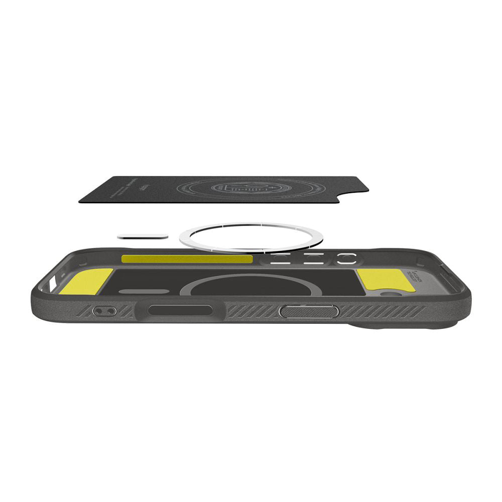 Husa MagSafe pentru Apple iPhone 17, Spigen, Rugged Armor, Gri