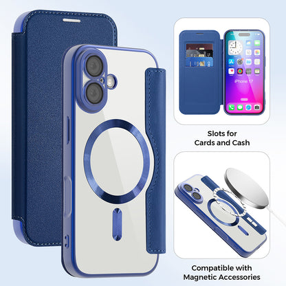 Husa MagSafe pentru Apple iPhone 17, Techsuit, SmartMag Book, Albastra