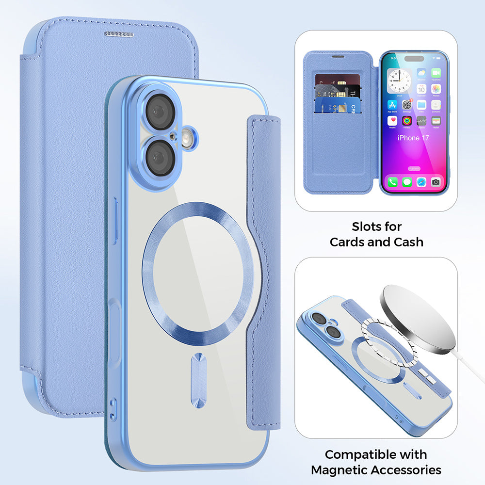 Husa MagSafe pentru Apple iPhone 17, Techsuit, SmartMag Book, Bleu