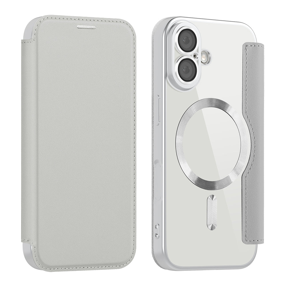 Husa MagSafe pentru Apple iPhone 17, Techsuit, SmartMag Book, Gri