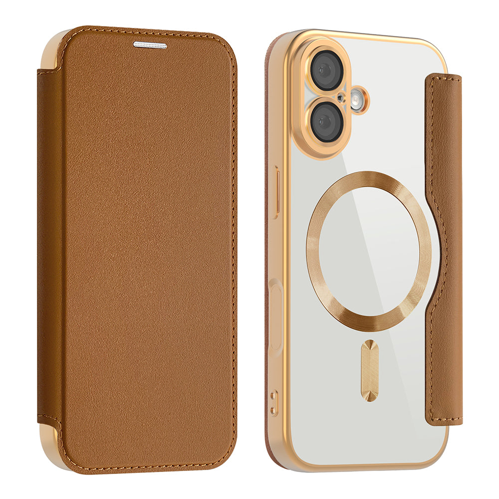 Husa MagSafe pentru Apple iPhone 17, Techsuit, SmartMag Book, Maro