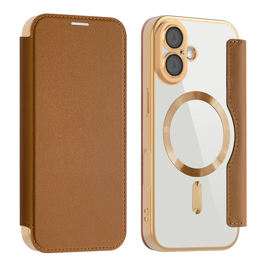 Husa MagSafe pentru Apple iPhone 17, Techsuit, SmartMag Book, Maro