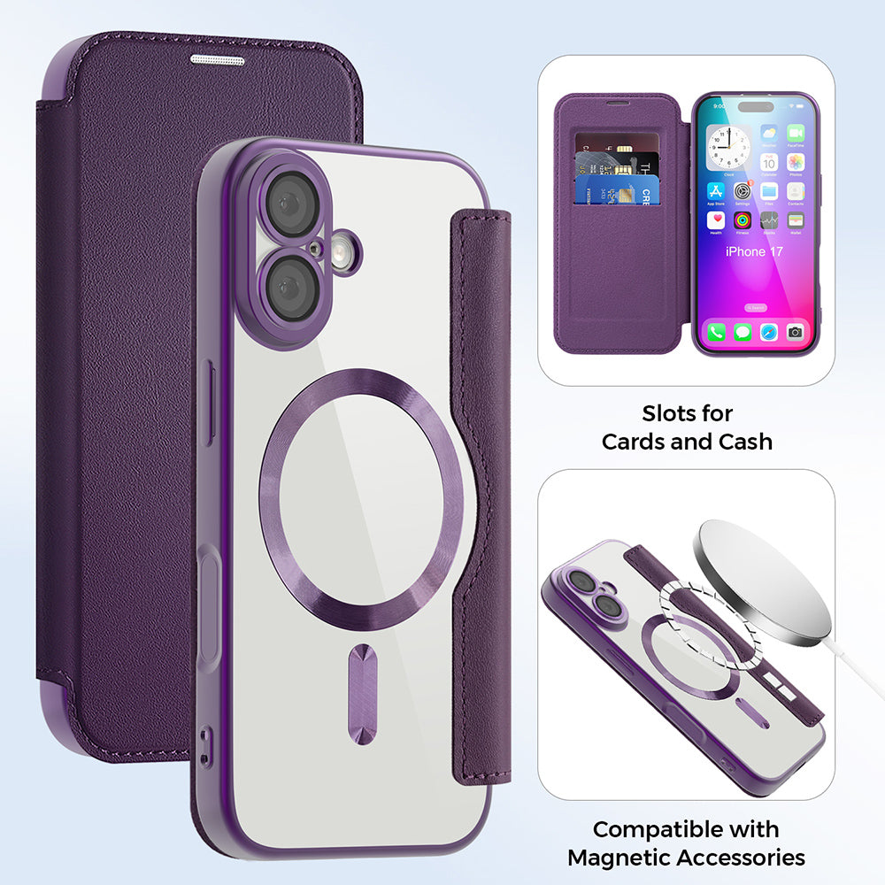 Husa MagSafe pentru Apple iPhone 17, Techsuit, SmartMag Book, Mov