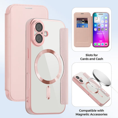 Husa MagSafe pentru Apple iPhone 17, Techsuit, SmartMag Book, Roz