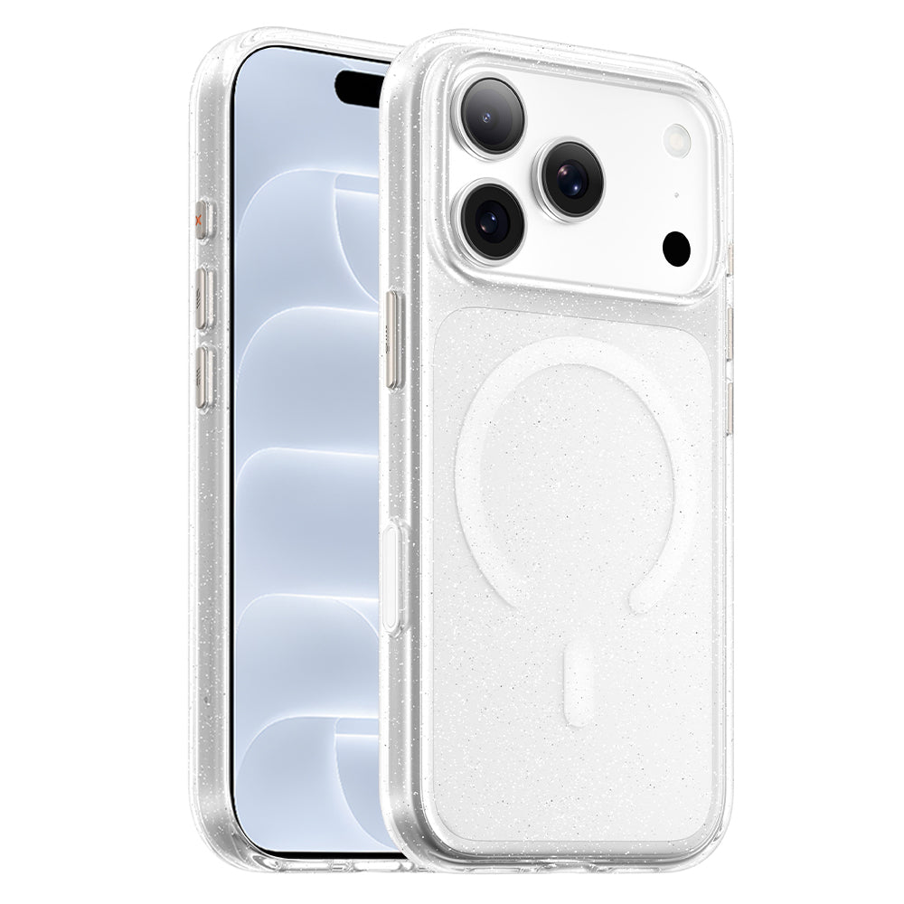 Husa MagSafe pentru Apple iPhone 18 Pro / 17 Pro, Blueo, Crystal Pro Anti-Drop Glitter, Transparenta
