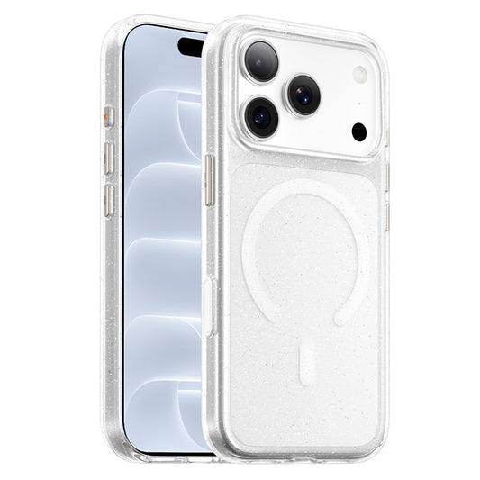 Husa MagSafe pentru Apple iPhone 18 Pro / 17 Pro, Blueo, Crystal Pro Anti-Drop Glitter, Transparenta