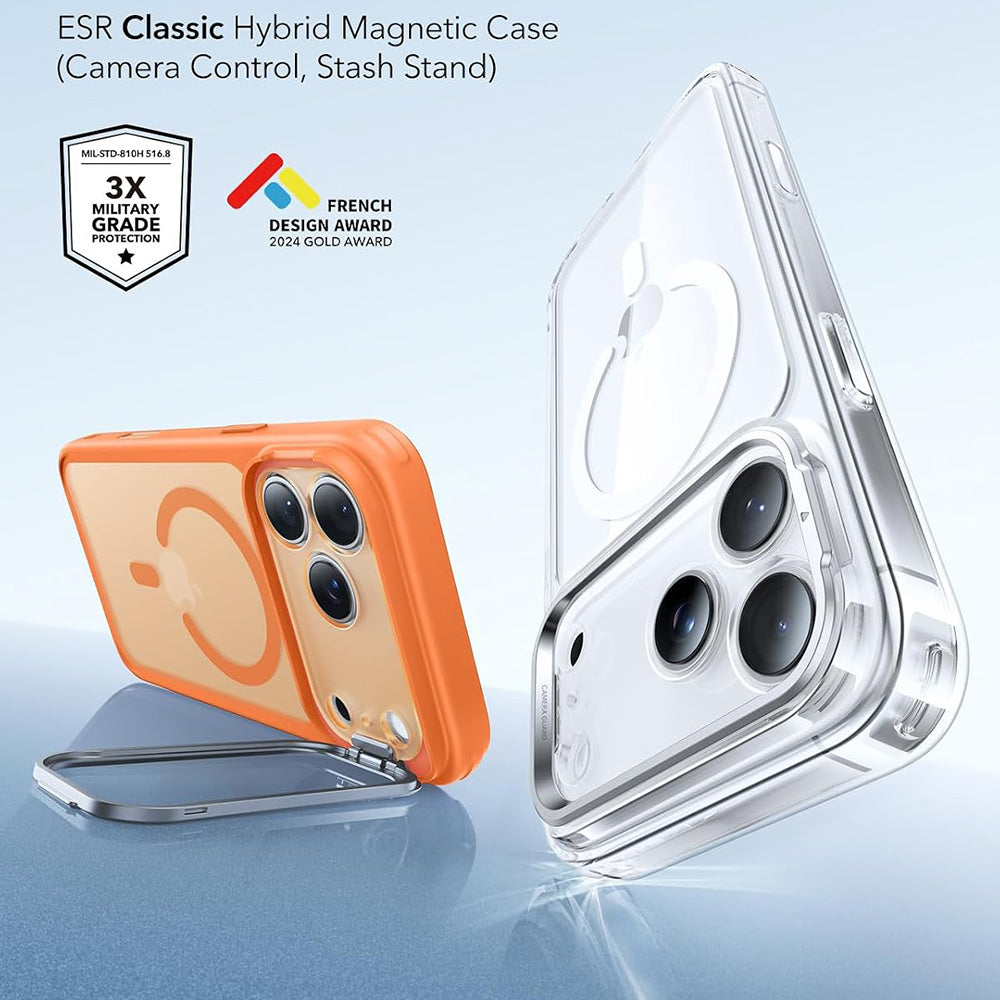 Husa MagSafe pentru Apple iPhone 18 Pro / 17 Pro, ESR, Classic Hybrid Kickstand, Portocalie Satinata