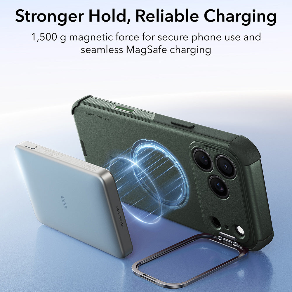 Husa MagSafe pentru Apple iPhone 18 Pro / 17 Pro, ESR, Cyber Armor Kickstand, Verde