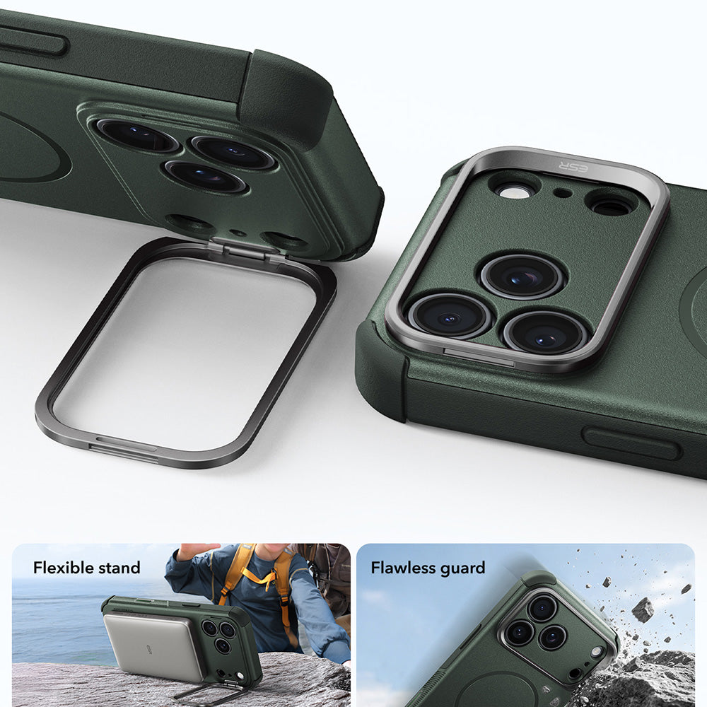 Husa MagSafe pentru Apple iPhone 18 Pro / 17 Pro, ESR, Cyber Armor Kickstand, Verde