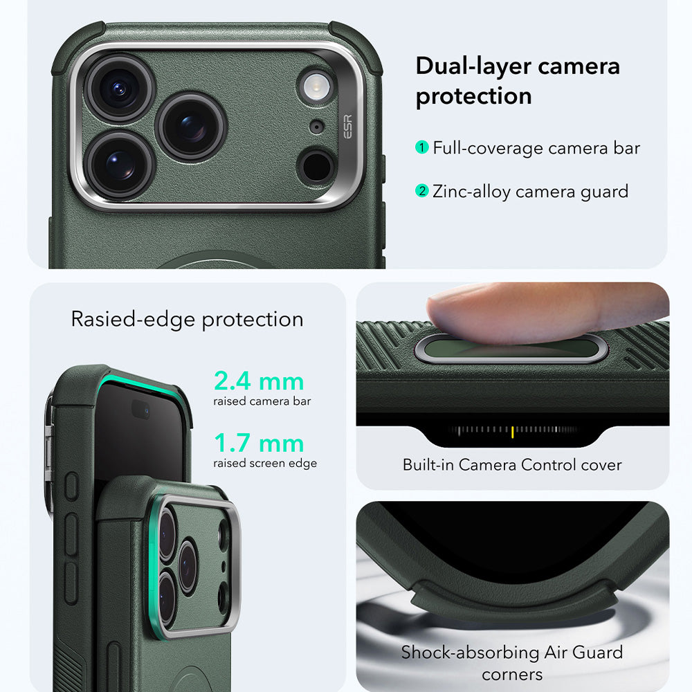Husa MagSafe pentru Apple iPhone 18 Pro / 17 Pro, ESR, Cyber Armor Kickstand, Verde