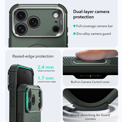 Husa MagSafe pentru Apple iPhone 18 Pro / 17 Pro, ESR, Cyber Armor Kickstand, Verde