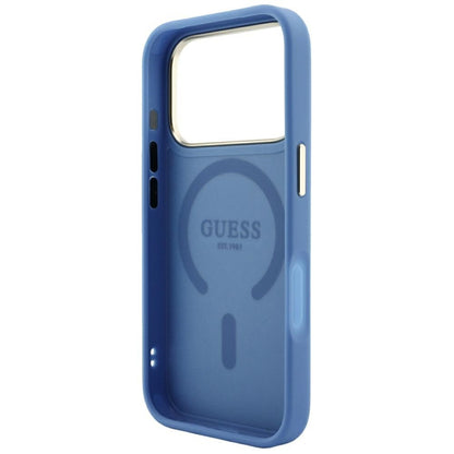 Husa MagSafe pentru Apple iPhone 18 Pro / 17 Pro, Guess, 4G Embossed Classic, Albastra