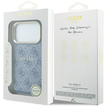 Husa MagSafe pentru Apple iPhone 18 Pro / 17 Pro, Guess, 4G Embossed Classic, Albastra