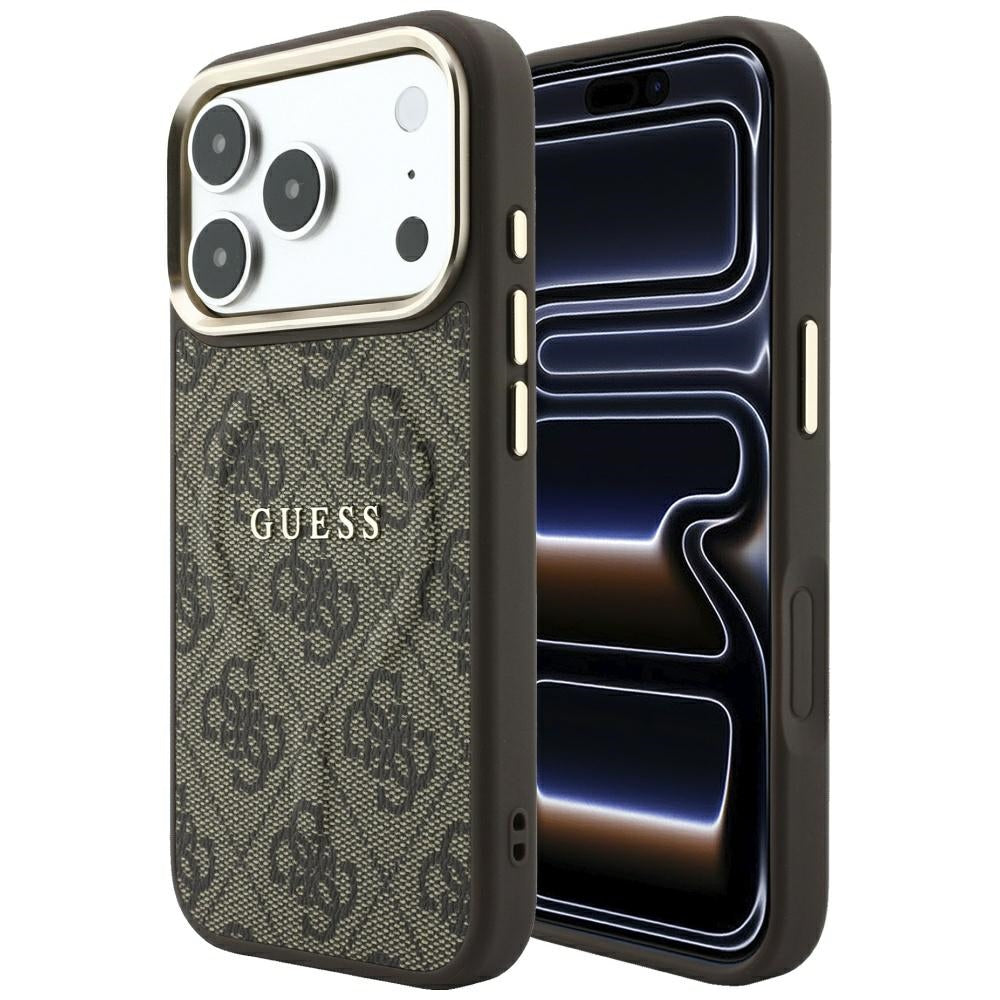 Husa MagSafe pentru Apple iPhone 18 Pro / 17 Pro, Guess, 4G Embossed Classic, Maro