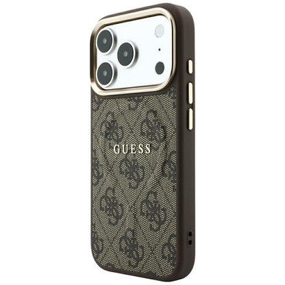 Husa MagSafe pentru Apple iPhone 18 Pro / 17 Pro, Guess, 4G Embossed Classic, Maro