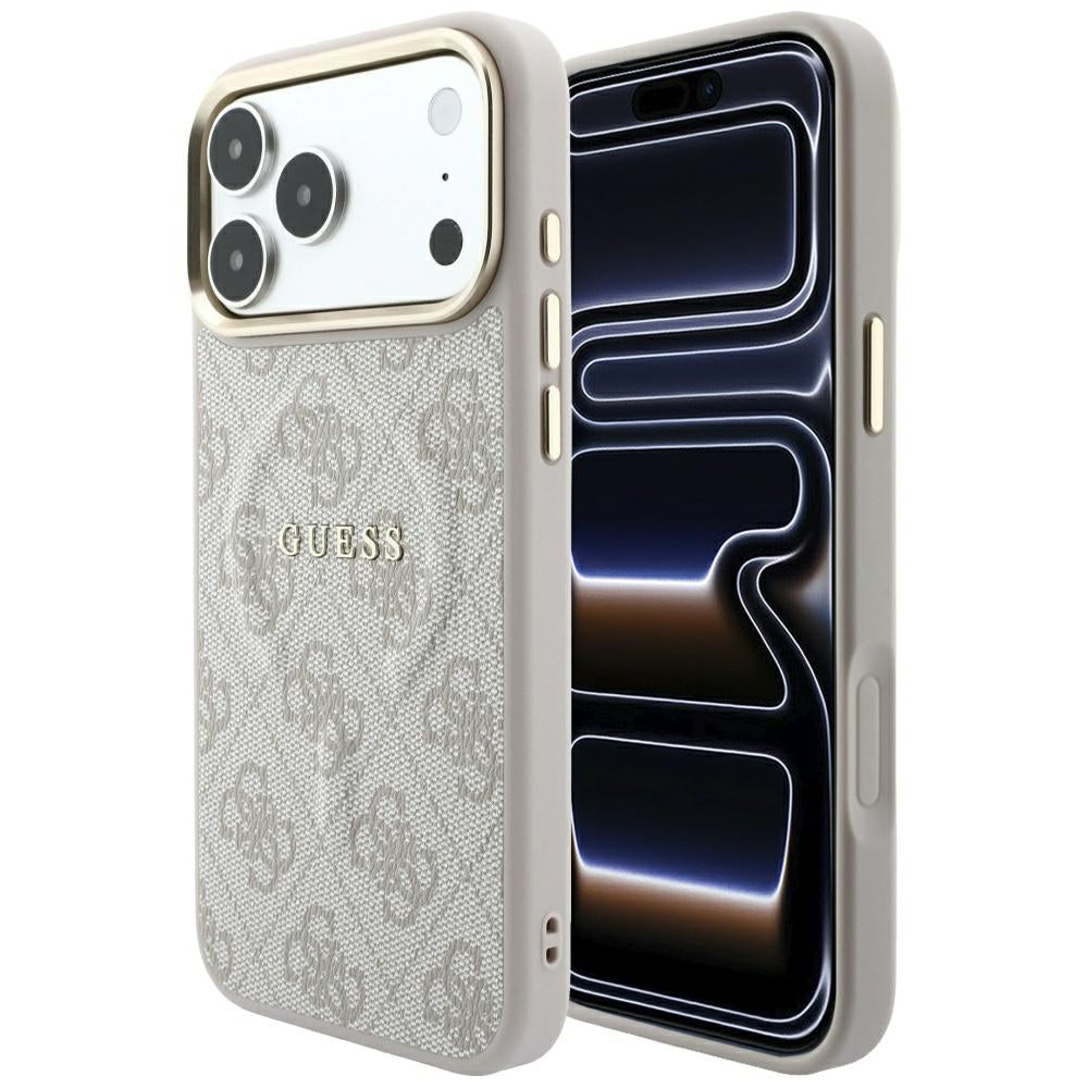 Husa MagSafe pentru Apple iPhone 18 Pro / 17 Pro, Guess, 4G Embossed Classic, Roz