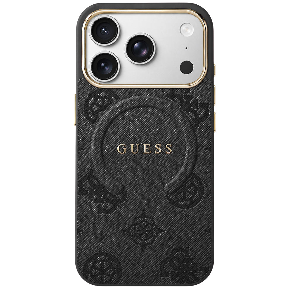 Husa MagSafe pentru Apple iPhone 18 Pro / 17 Pro, Guess, 4G Embossed Ring Classic Logo, Neagra
