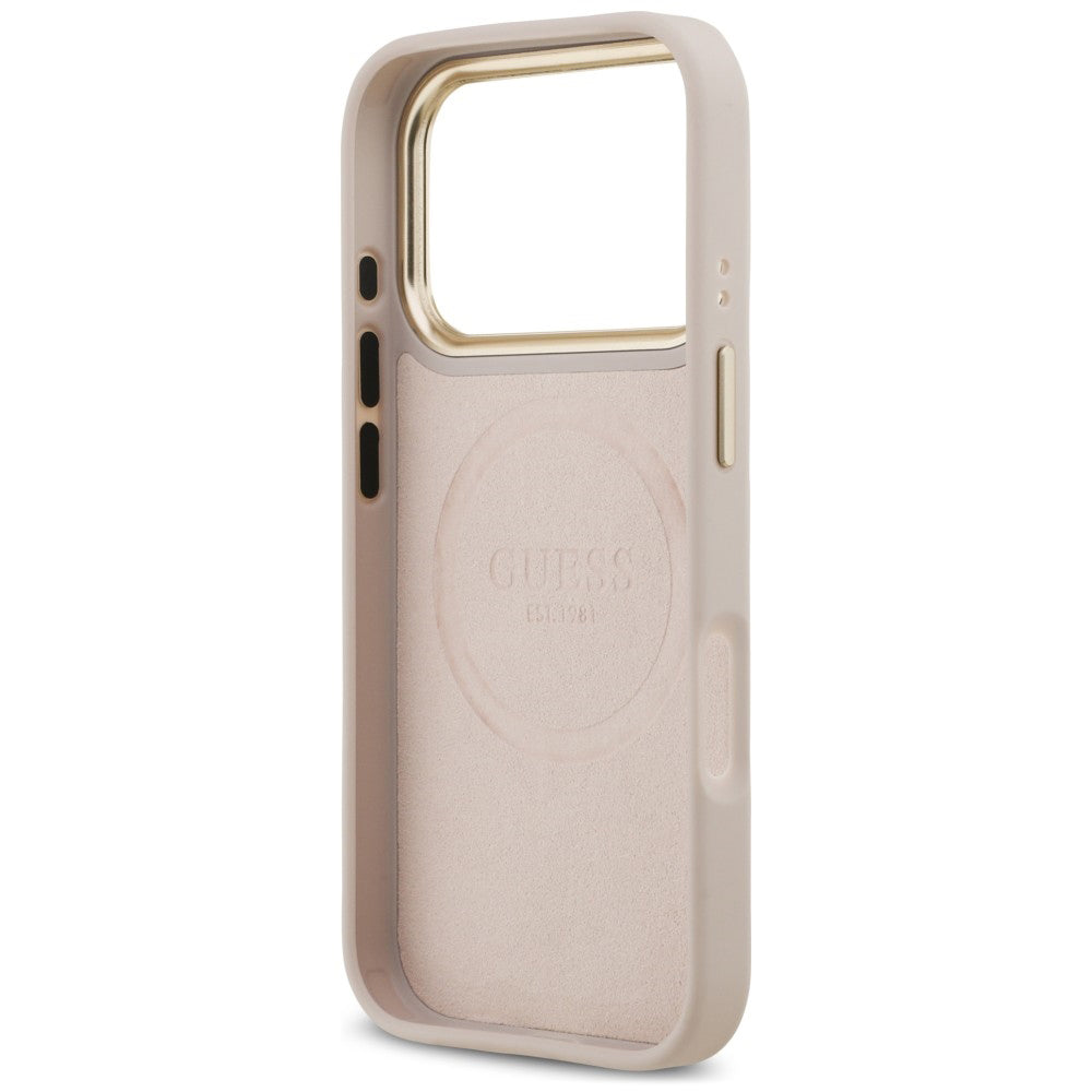 Husa MagSafe pentru Apple iPhone 18 Pro / 17 Pro, Guess, 4G Logo Plate, Roz