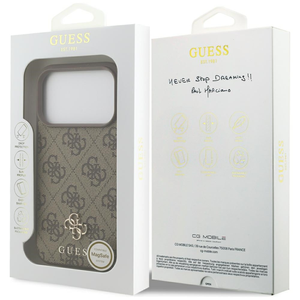 Husa MagSafe pentru Apple iPhone 18 Pro / 17 Pro, Guess, 4G Small and Classic, Maro