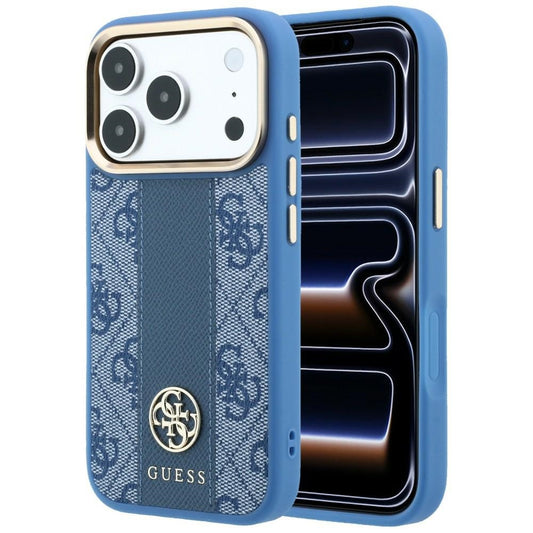 Husa MagSafe pentru Apple iPhone 18 Pro / 17 Pro, Guess, 4G Stripe Round Classic Logo, Albastra