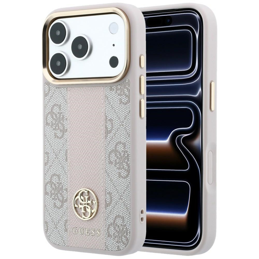 Husa MagSafe pentru Apple iPhone 18 Pro / 17 Pro, Guess, 4G Stripe Round Classic Logo, Roz