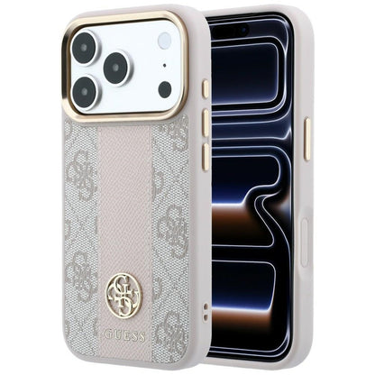 Husa MagSafe pentru Apple iPhone 18 Pro / 17 Pro, Guess, 4G Stripe Round Classic Logo, Roz