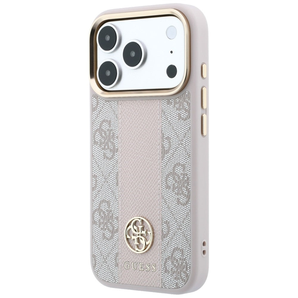 Husa MagSafe pentru Apple iPhone 18 Pro / 17 Pro, Guess, 4G Stripe Round Classic Logo, Roz
