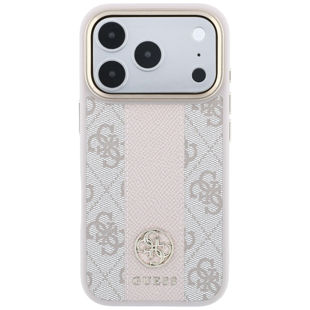 Husa MagSafe pentru Apple iPhone 18 Pro / 17 Pro, Guess, 4G Stripe Round Classic Logo, Roz