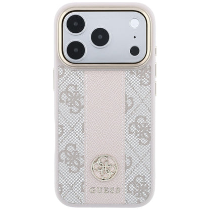 Husa MagSafe pentru Apple iPhone 18 Pro / 17 Pro, Guess, 4G Stripe Round Classic Logo, Roz