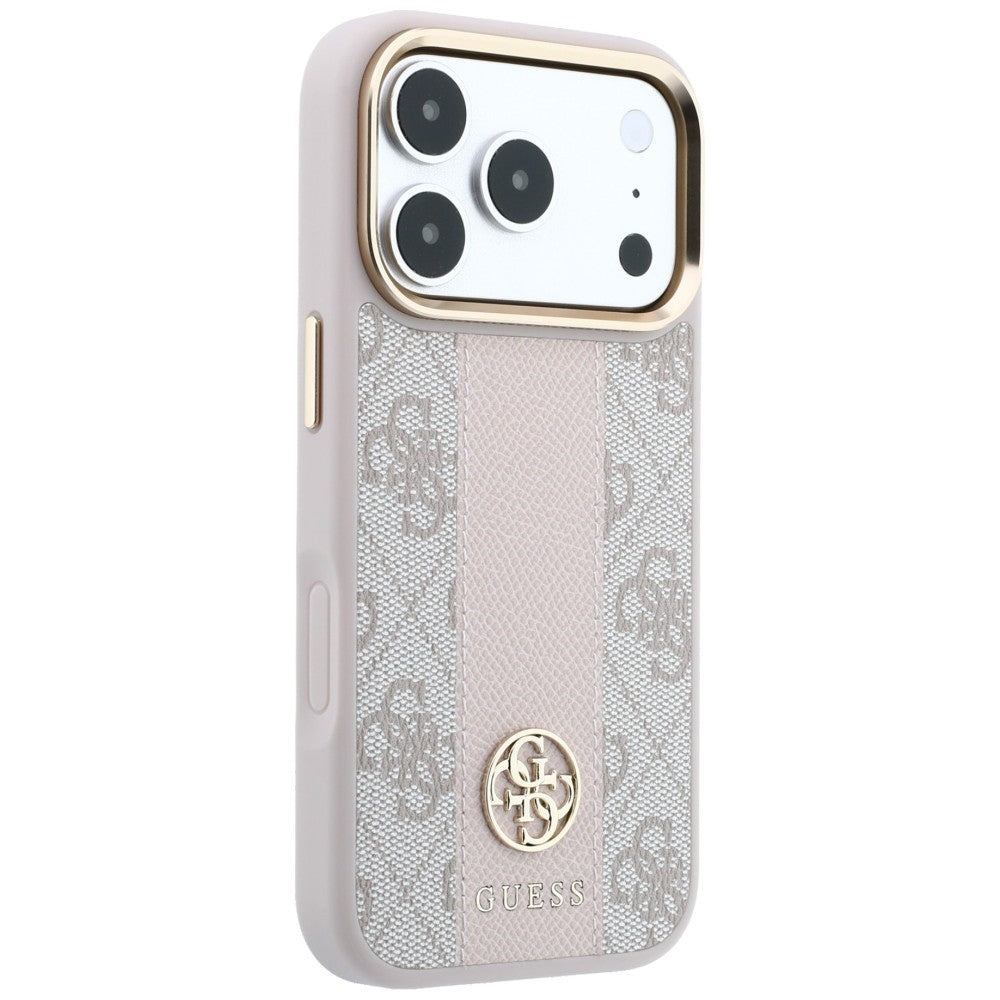 Husa MagSafe pentru Apple iPhone 18 Pro / 17 Pro, Guess, 4G Stripe Round Classic Logo, Roz
