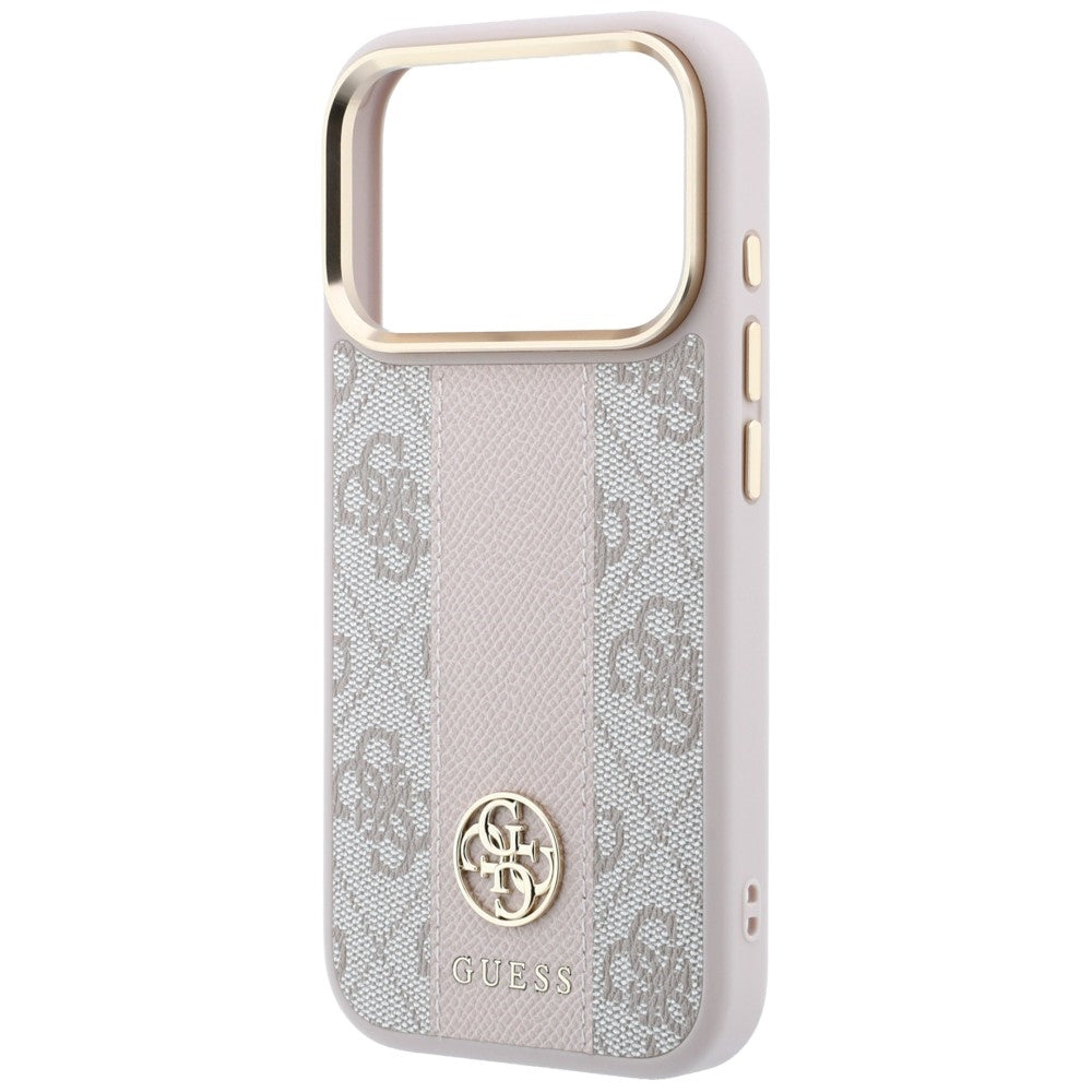 Husa MagSafe pentru Apple iPhone 18 Pro / 17 Pro, Guess, 4G Stripe Round Classic Logo, Roz