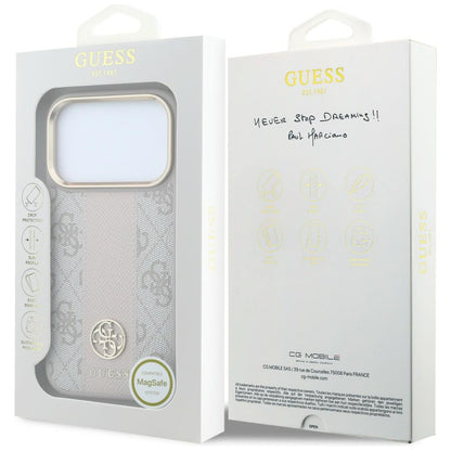 Husa MagSafe pentru Apple iPhone 18 Pro / 17 Pro, Guess, 4G Stripe Round Classic Logo, Roz