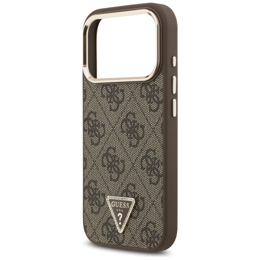 Husa MagSafe pentru Apple iPhone 18 Pro / 17 Pro, Guess, 4G Triangle Logo, Maro